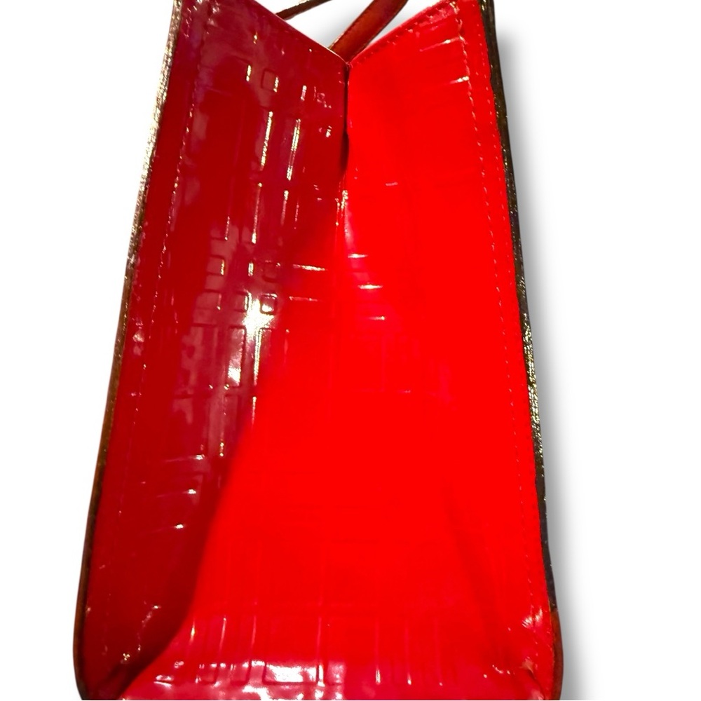 Authentic Burberry Red Patent Leather Embossed Check Design  Tote Bag - Picture 7 of 14